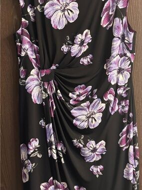 Laura Sleeveless Black Midi Dress with Purple Floral Print